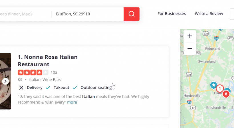 Bluffton, SC Yelp’s Best Italian Food Restaurant